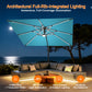 LEDライト付きハンギングパラソル ターコイズ 夜間プールサイド UVカット・360度回転・4モード点灯 - Parasoru