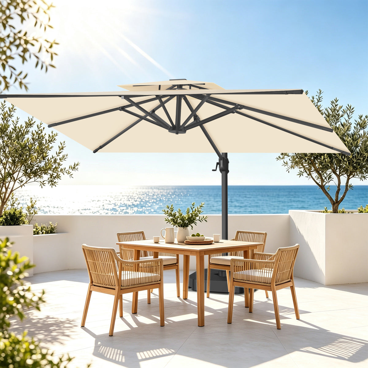 ハンギングパラソル クリームホワイト テラスで快適に過ごせるライトなしスクエアパラソル - Parasoru