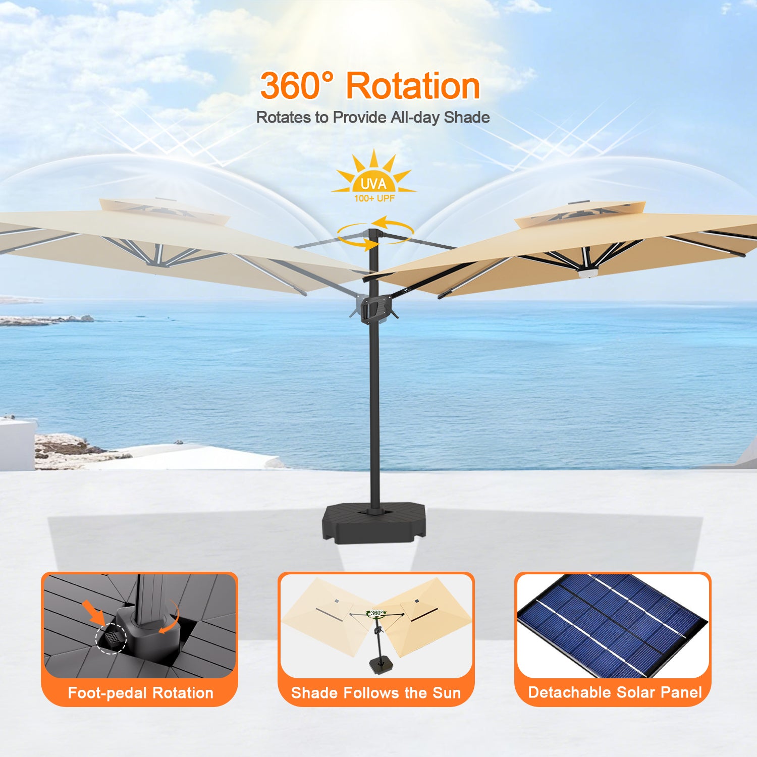 ハンギングパラソル ベージュ フットペダル式360度回転の日陰調整機能 - Parasoru