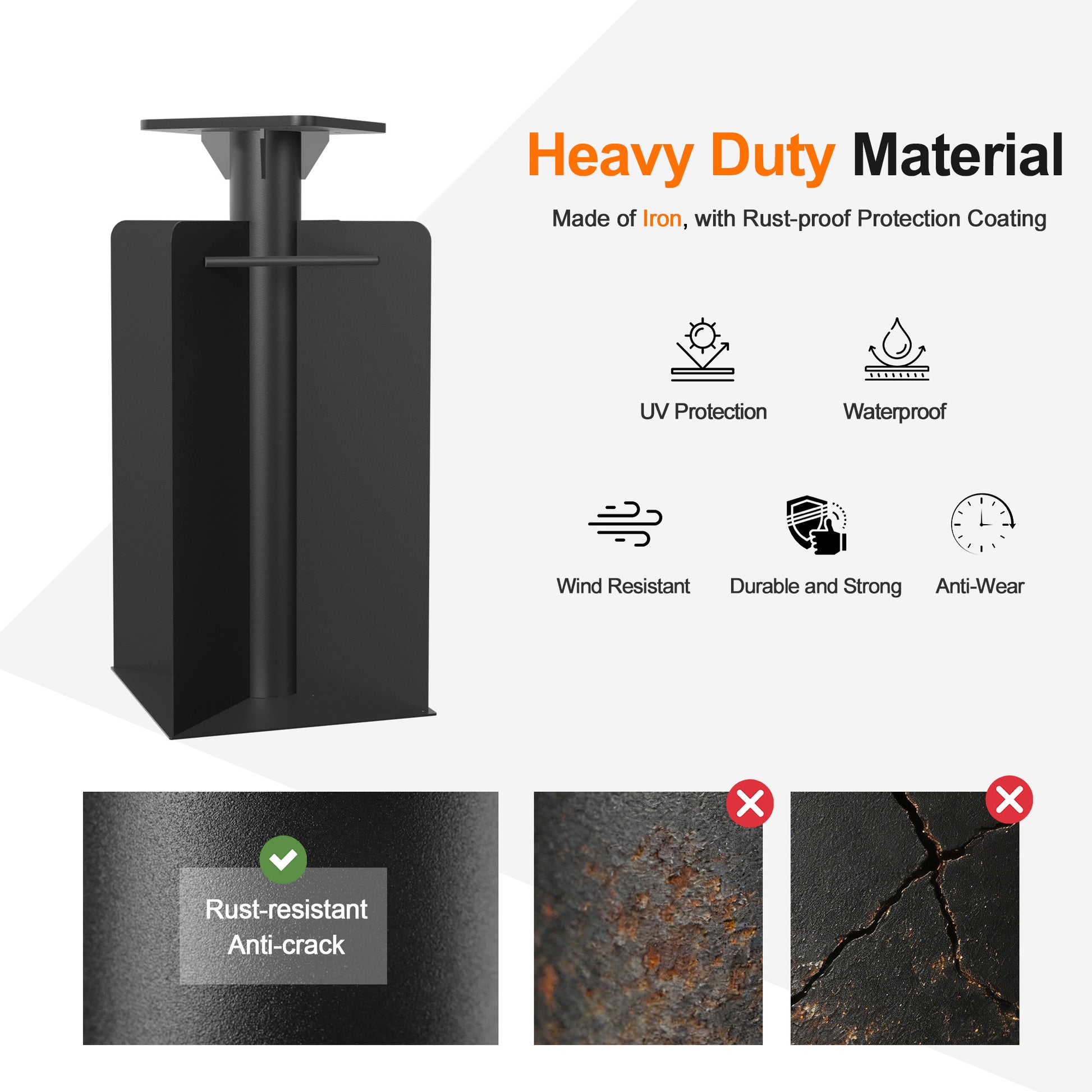 鉄製パラソルベースの防錆コーティング仕様。UV・防水・耐風・耐摩耗に優れたパウダーコート処理-Parasoru
